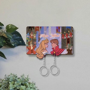 Personalized Sleeping Beauty Keychain, Aurora and Philip keychain, Disney Couple Keychain Hanger for Wall Hanging,Perfect Home Decor
