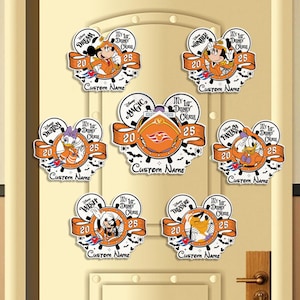 パーソナライズされたミッキー＆フレンズクルーズハロウィーンマグネット、ディズニーハロウィーンクルーズ船マグネット、ディズニークルーズ旅行マグネット、客室ドア装飾