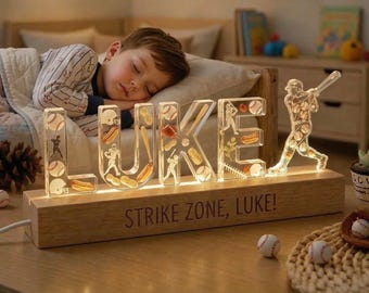 Personalized Baseball Name Night Light, Custom Baseball LED Lamp, Baseball Player Night Lamp, Sports Nursery Decor, Baseball Lover Gift
