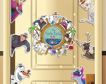 Personalized Disney Frozen Cruise Door Magnet, Custom Family Name Disney Cruise Stateroom Decor with Elsa Anna Olaf,Frozen Day at Sea Magnet