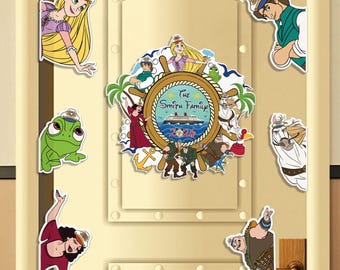 Ímã de porta do cruzeiro Enrolados da Disney, decoração personalizada para cabine de cruzeiro com o nome da família, Rapunzel e Flynn Rider, ímã "Um Dia no Mar Enrolados"