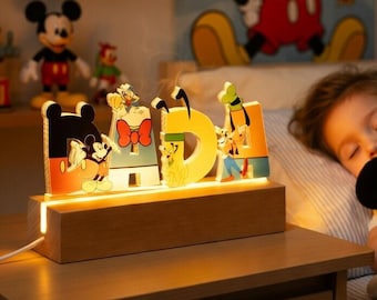 Personalized Disney Mickey And Friends Name Night Light, Custom Kids Name LED Lamp, Mickey Minnie Donald Daisy Goofy Pluto Decor