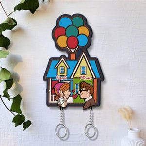Personalized Up Movie Couple Keychain Holder, Carl and Ellie Key, Balloon House, Couple Keychain Hanger for Wall Hanging, Perfect Home Decor