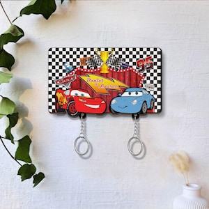 Personalized Cars Movie Couple Keychain Holder, Lightning McQueen and Sally Key, Couple Keychain Hanger for Wall Hanging, Perfect Home Decor