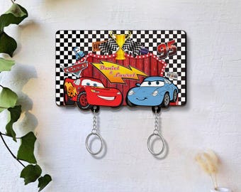 Personalized Cars Movie Couple Keychain Holder, Lightning McQueen and Sally Key, Couple Keychain Hanger for Wall Hanging, Perfect Home Decor