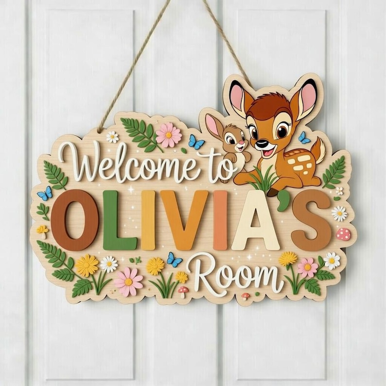 Personalized Bambi Wooden Name Sign, Custom Bambi Room Door Sign ...