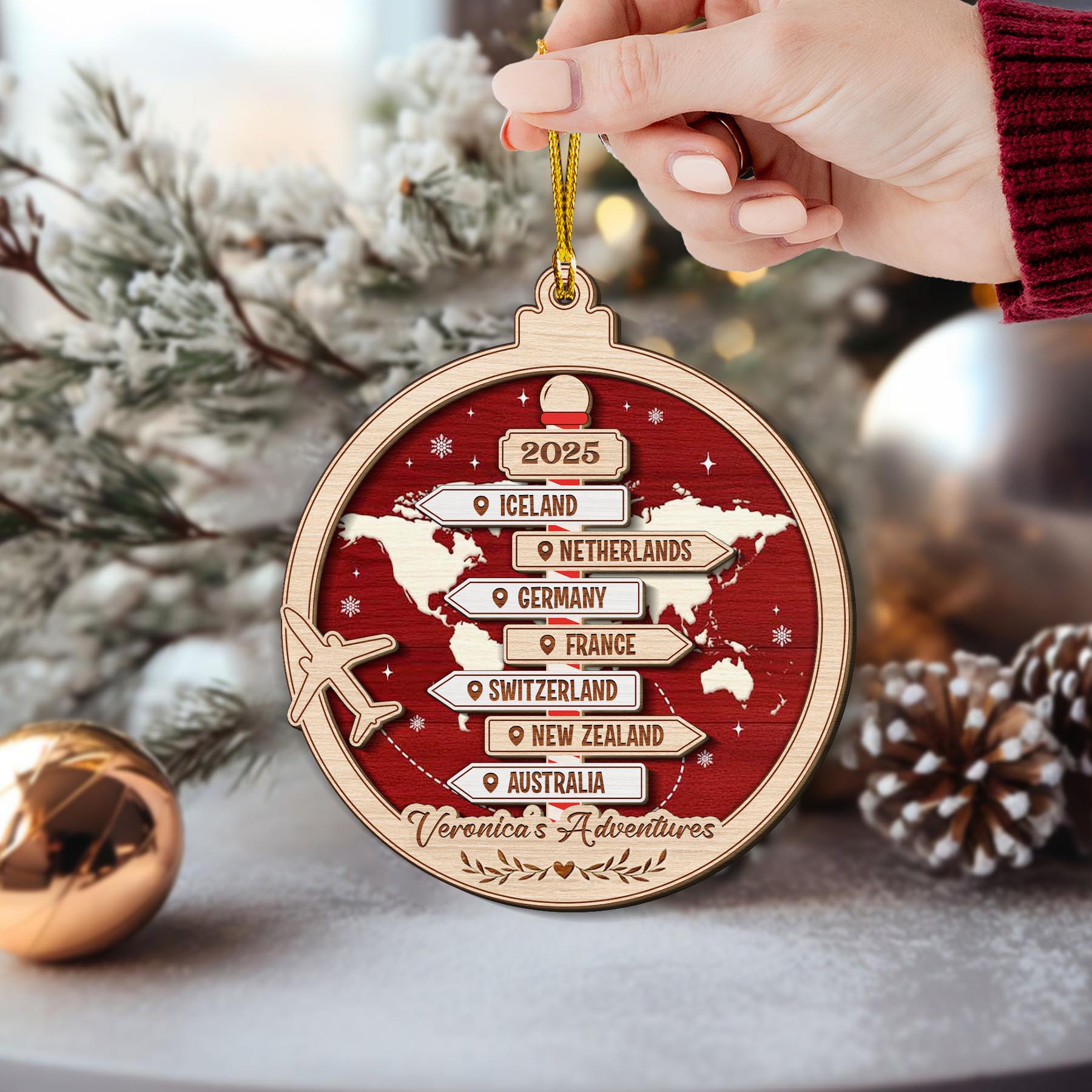 Personalized Travel Adventure Ornament, Custom Traveling Destination Ornament, Couple Traveling Destination, Travel Gift, Christmas Gift
