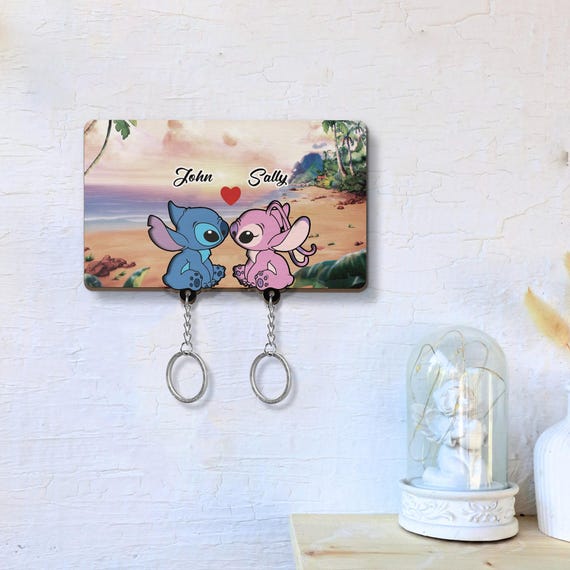 Personalized Stitch & Angel Keychain, Disney Couple Key Holder