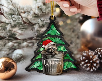Adornos navideños personalizados de mapache para bote de basura, adorno para bote de basura, decoración de mapache, mapache en bote de basura, mapache navideño