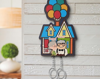 Personalized Up Couple Keychain, Disney Carl and Ellie keychain, Up House key holder, Balloon House, Perfect Home Decor, Anniversary Gift
