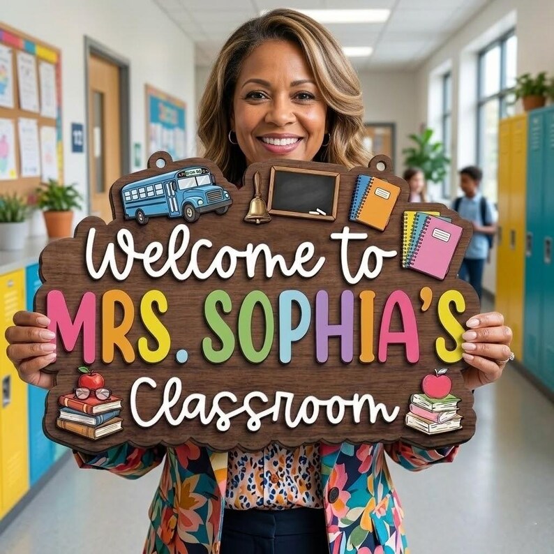 Personalized Teacher Classroom Door Sign, Welcome Classroom Name Sign ...