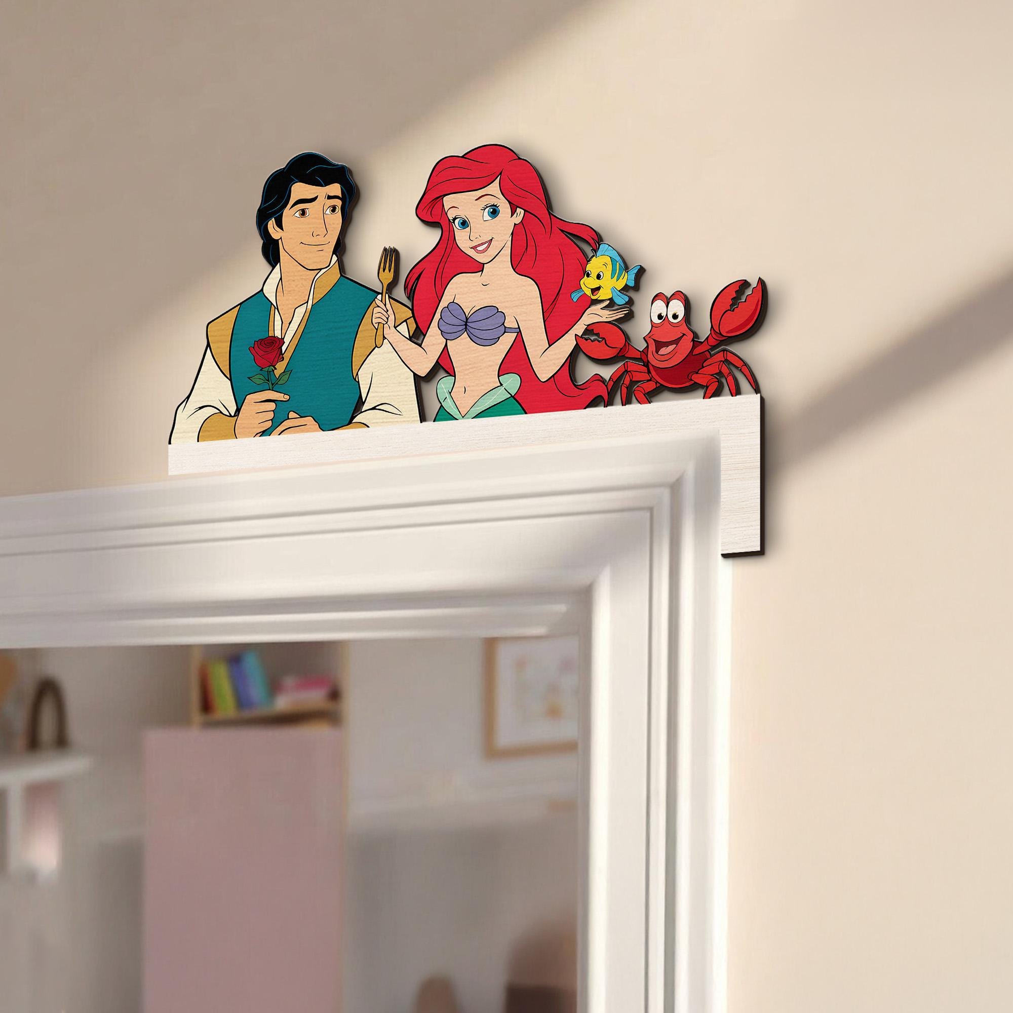 Little Mermaid Door Corner Sign, Ariel Eric Flounder Sebastian Wooden ...