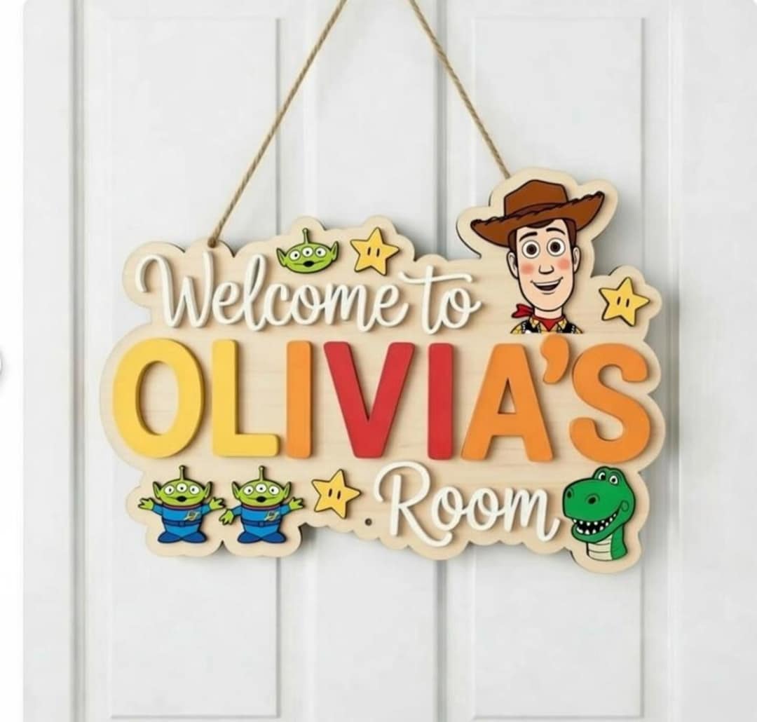 Personalized Toy Story Wooden Name Sign, Woody Rex Alien Kids Room Door ...