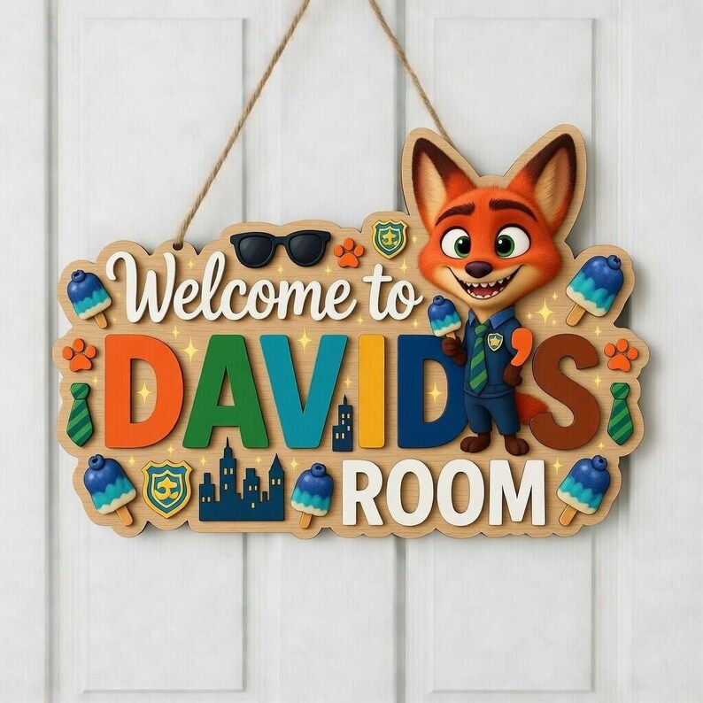 Personalized Nick Wilde Wooden Sign, Zootopia Kids Room Decor, Custom ...