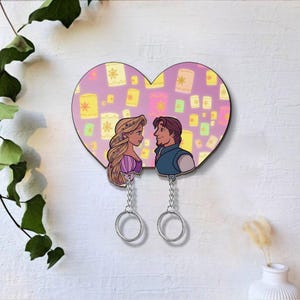 Personalized Rapunzel and Flynn Rider Wooden Keychain, Tangled key holder, Disney Couple Keychain Hanger for Wall Hanging,Perfect Home Decor