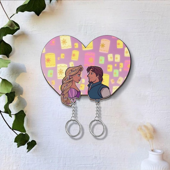 Personalized Rapunzel and Flynn Rider Wooden Keychain, Tangled Key