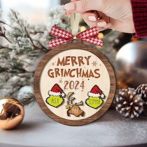 Décoration de Noël personnalisée en famille, décoration de joyeux grincheux, décoration de Noël en dessin animé, décoration de Noël pour Grinch (Prix d'une pièce)