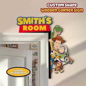 Toy Story Personalisiertes Türschild aus Holz, Woody Buzz Lightjahre Rex Decor, Benutzerdefiniertes Kinderzimmer-Namensschild, Kinderzimmer-Türschild, Toy Story Geschenk