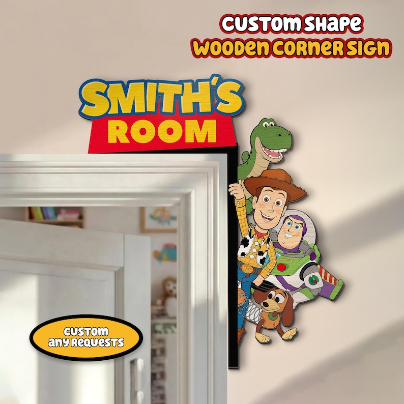 Toy Story Personalized Wooden Door Corner Sign, Woody Buzz Lightyear ...