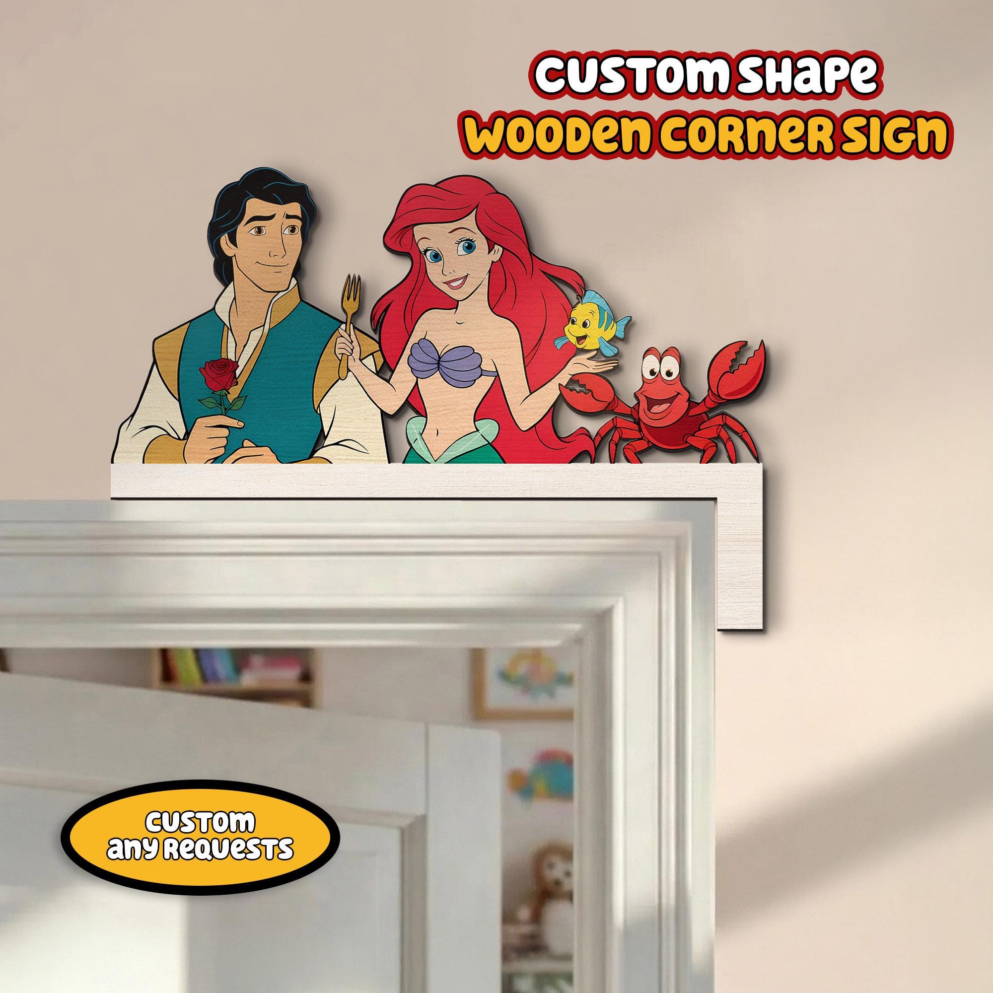 Little Mermaid Door Corner Sign, Ariel Eric Flounder Sebastian Wooden ...