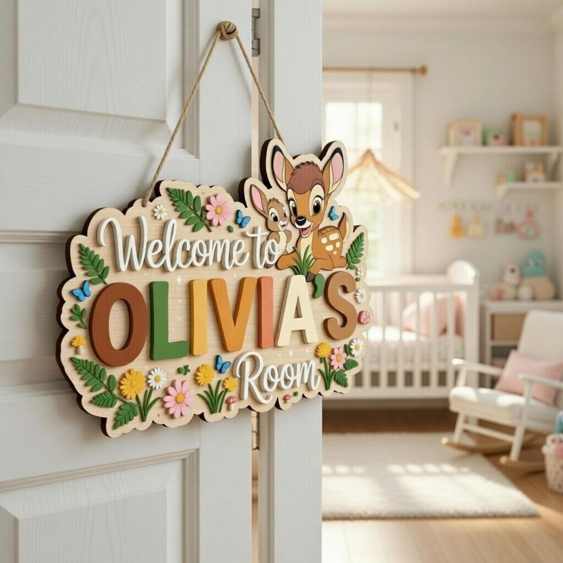 Personalized Bambi Wooden Name Sign, Custom Bambi Room Door Sign ...