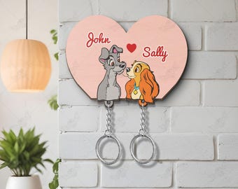Portachiavi personalizzato Lilli e il Vagabondo, portachiavi di coppia Disney, portachiavi di coppia da appendere alla parete, perfetto per la decorazione della casa