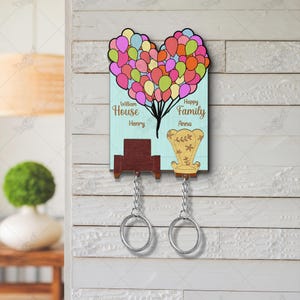 Personalized UP Movie Couple Wooden Keychain Holder, Carl and Ellie keychain, Balloon House, Perfect Home Decor, Anniversary Gift