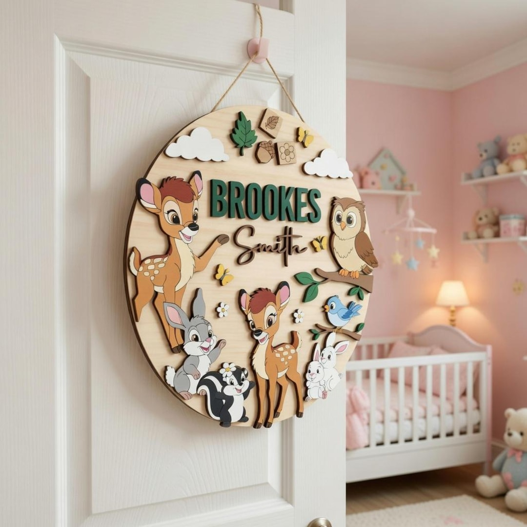 Disney Bambi Wooden Name Sign, Forest Friends Nursery Decor ...