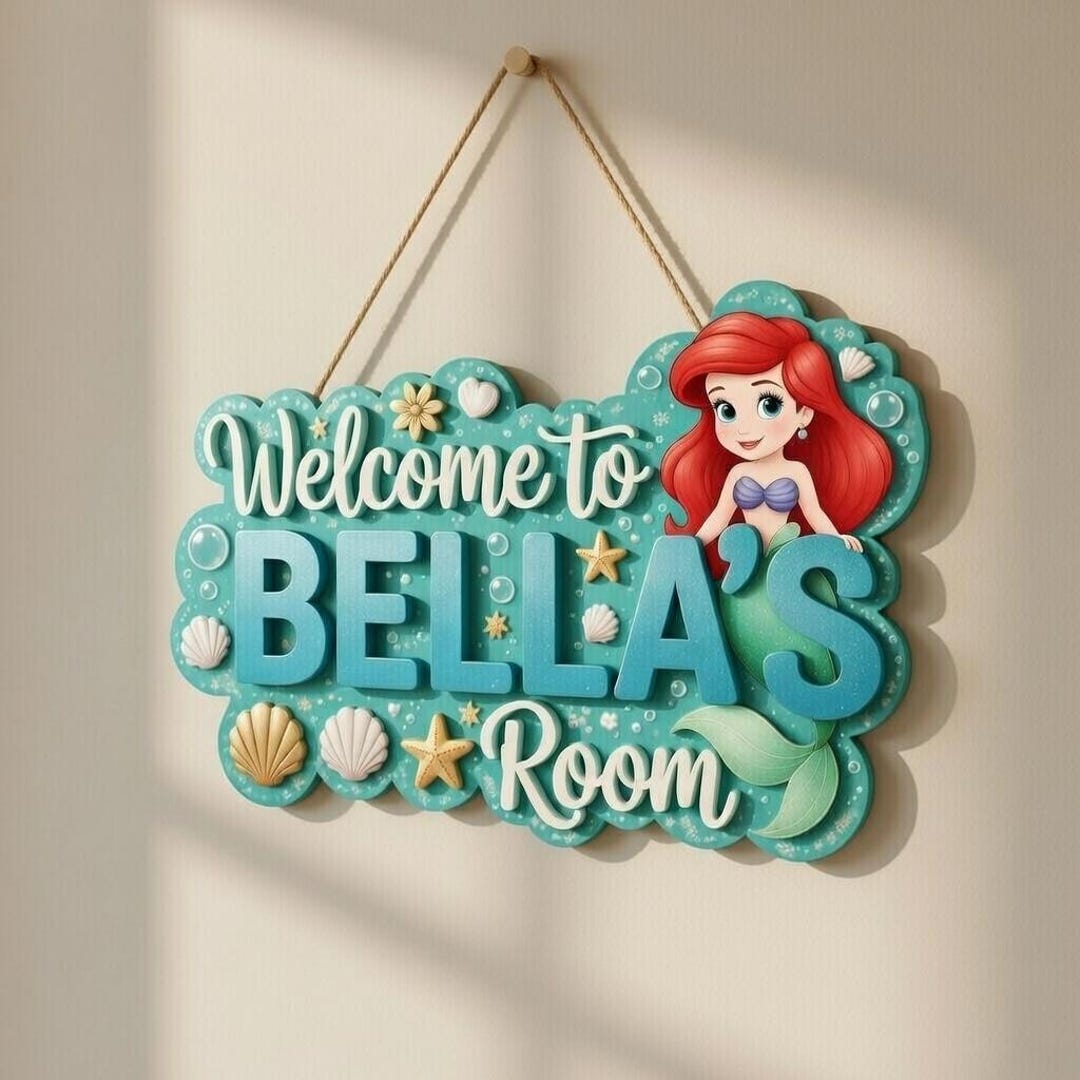 Personalized Mermaid Nursery Name Sign, Princess Kids Room Wooden Sign ...