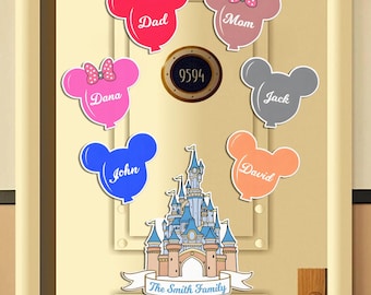 Magnete personalizzato del castello di Cenerentola Disney, regali per i membri della famiglia Disney, decorazione per porte Disney, magnete con palloncini di Topolino, magnete del regno magico