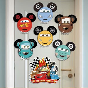 Imán personalizado para puerta de crucero de Disney Cars, puerta de camarote de crucero familiar, imán de globo con personaje de Disney Cars, imán de McQueen