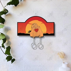 Personalized Lion King Couple Wooden Keychain Wooden, Nala and Simba keychain, Disney Movie Keychain Hanger for Wall Hanging