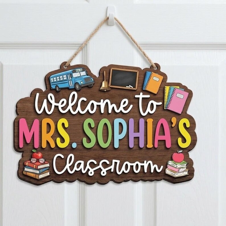Personalized Teacher Classroom Door Sign, Welcome Classroom Name Sign ...