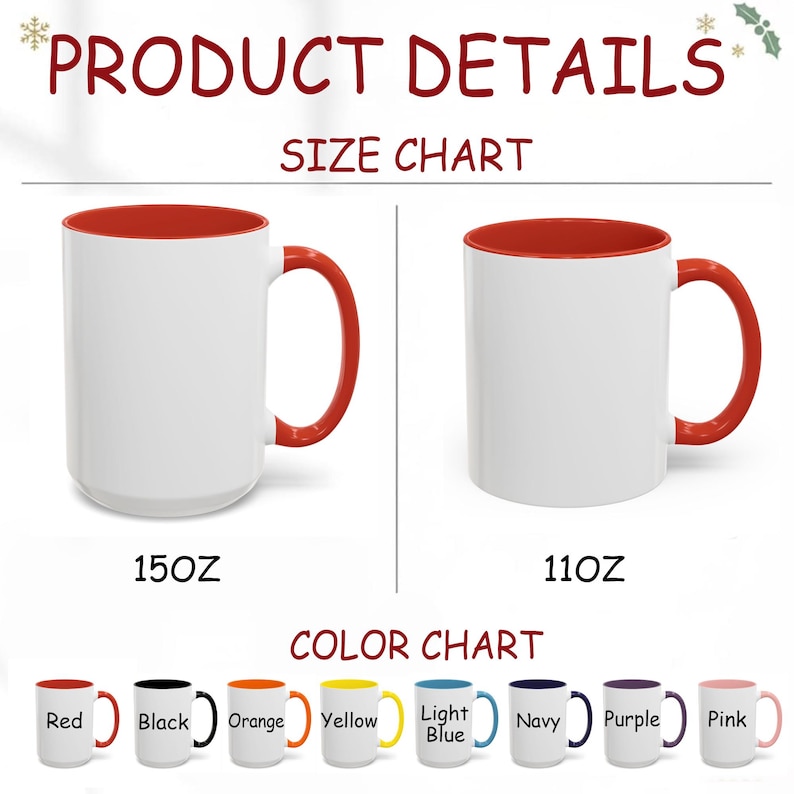Puede incluir: Se muestran tazas de cer&aacute;mica blancas con interiores y asas de colores, mostrando opciones de tama&ntilde;o y color. Las tazas vienen en tama&ntilde;os de 15 oz y 11 oz, con opciones de color que incluyen rojo, negro, naranja, amarillo, azul claro, azul marino, morado y rosa.