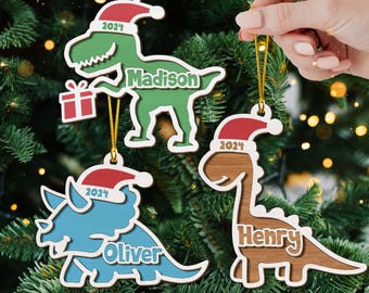 Gepersonaliseerde dinosauruskerstornament, dinosaurusornament 2025, custom ornament kerstman, kerstversieringen, kerstcadeau