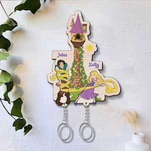 Personalized Rapunzel and Flynn Rider couple Keychain, Tangled key holder, Disney Couple Keychain Hanger for Wall Hanging,Perfect Home Decor
