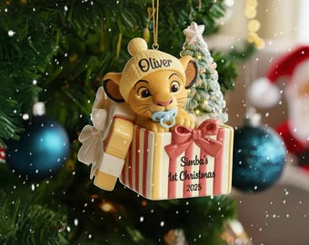 Ornamento personalizzato Simba Re Leone, nome personalizzato, primo ricordo di Natale del bambino, decorazioni per la cameretta Disney, primo regalo di Natale 2025