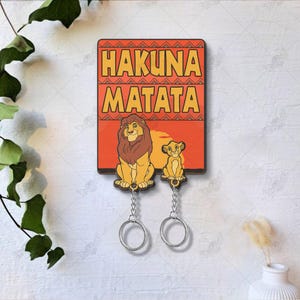 Disney Father and son Wooden Keychain, Lion King key holder, Disney Kakuna Matata Keychain Hanger for Wall Hanging,Perfect Home Decor