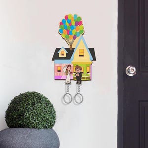 Personalized Carl and Ellie Wedding Keychain, UP Couple keychain, Up House key holder, Balloon House, Perfect Home Decor, Anniversary Gift