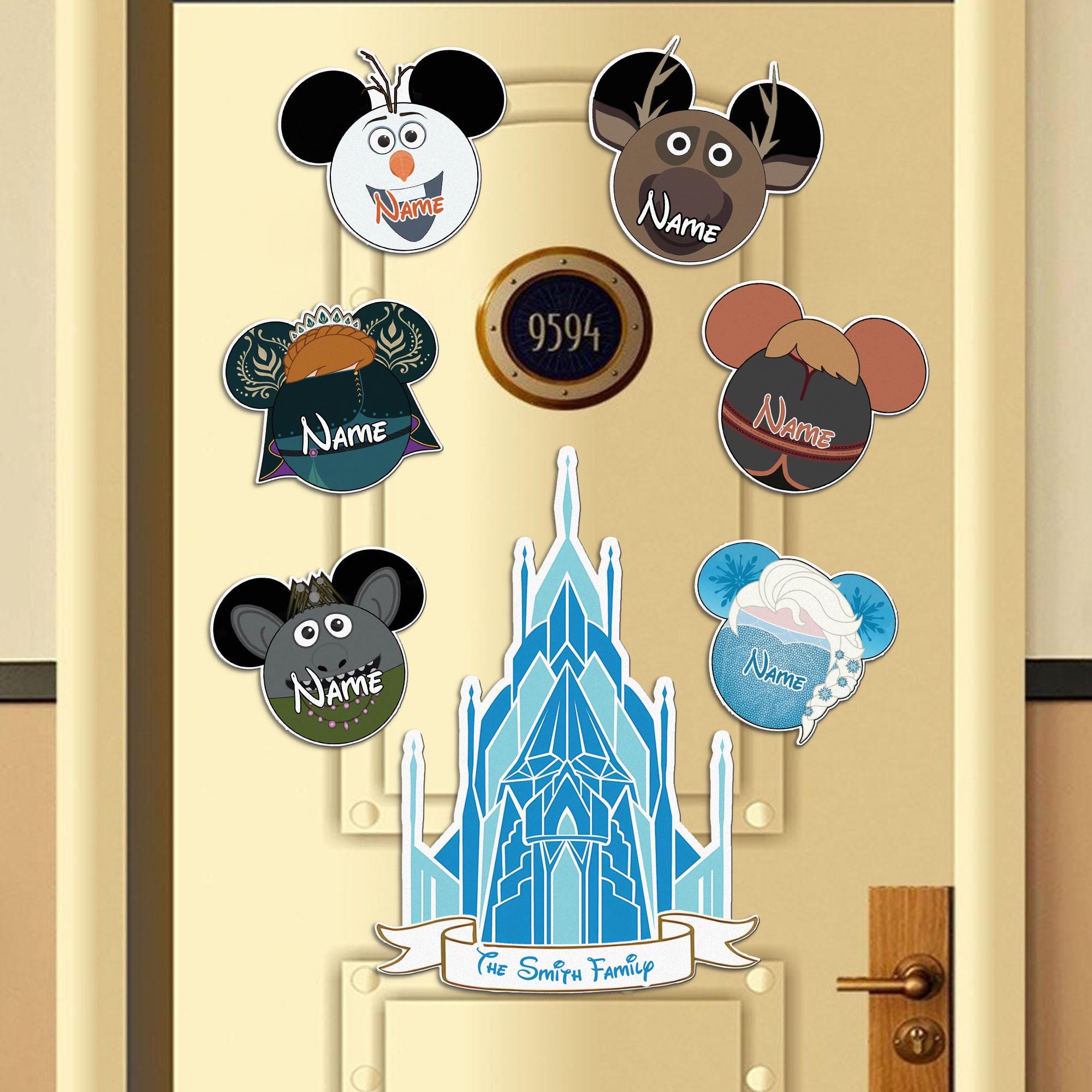 Personalized Frozen Inspired Magnet, Disney Family Members Gift, Mickey Head Magnet, Elsa Anna Princess Inspired Cruise Door Magnet
