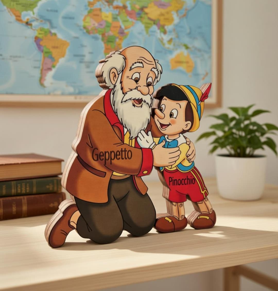 Pinocchio Sign Pinocchio Father’s Day Wooden Block, Gepetto Pinocchio Personalized Dad ...