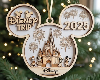 Personalized Mickey and Friends Disney Trip Ornament, Mickey Ear Disney Cattle Ornament, Disneyland Trip Ornament, Christmas Tree Decoration