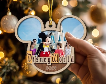 Adorno personalizado con foto de viaje familiar a Disney 2025, adorno de Disneyworld, adorno con foto de Disney, adorno con foto de vacaciones familiares personalizado