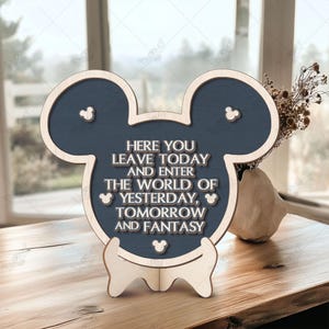Here You Leave Today Entrance Mickey Head Wood Sign, Classic Disney Decor, Disney Home Decor, Disneyland Wood Sign, Walt Quote Decor