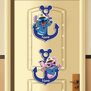 Personalized Stitch & Angel Cruise Magnet,  Disney Porthole Magnet, Family Cruise Stateroom Door 2025 Magnets, Disney Cruise Line Magnets