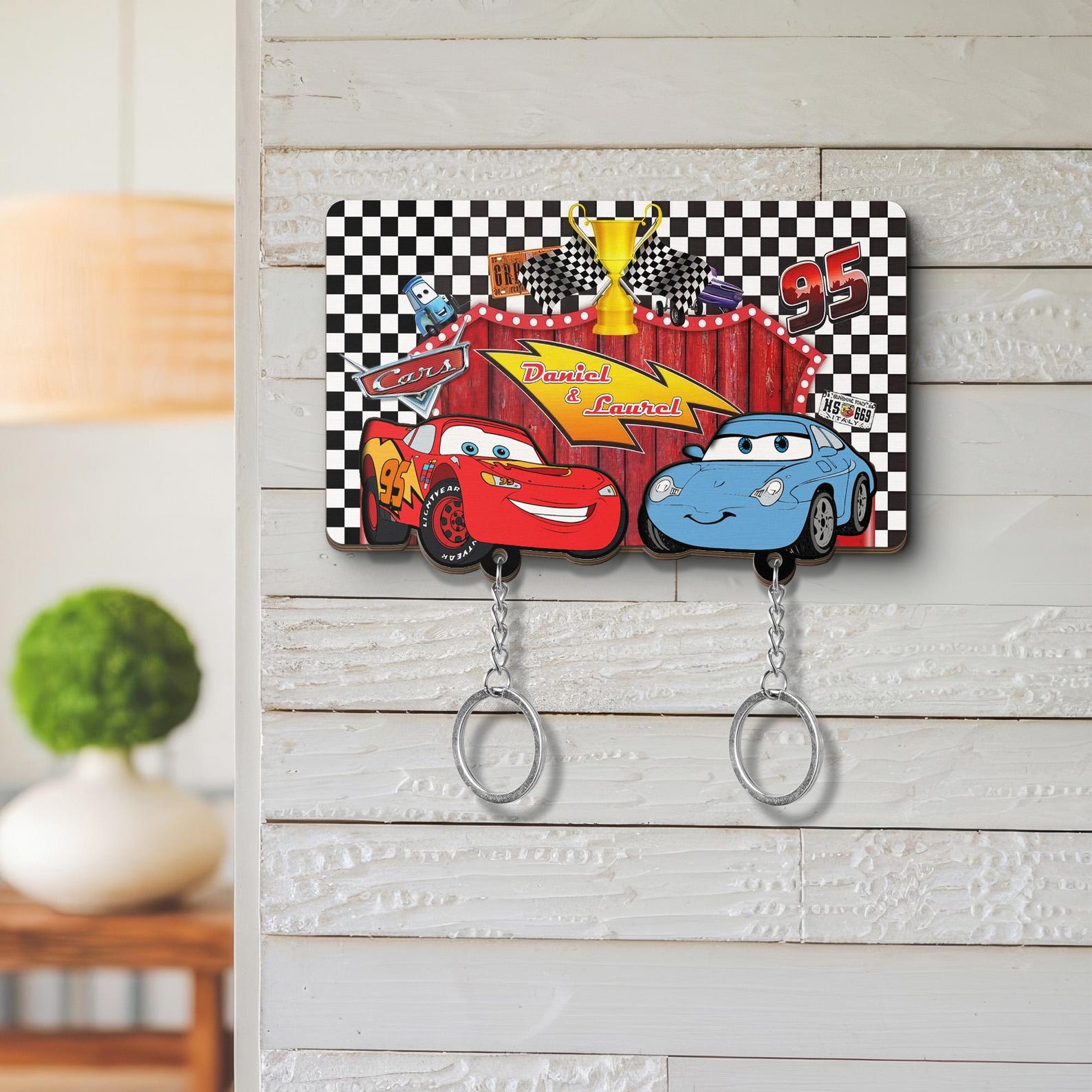 Personalized Cars Movie Couple Keychain Holder, Lightning Mcqueen and ...