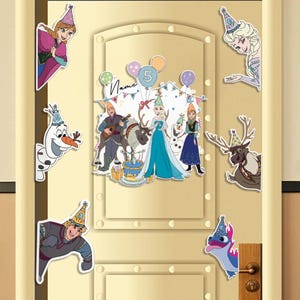 アナと雪の女王の誕生日ドアマグネット、エルサとアナの誕生日パーティー用ドアデコレーション、アナと雪の女王テーマの誕生日デコレーション、名前入りアナと雪の女王パーティー用品