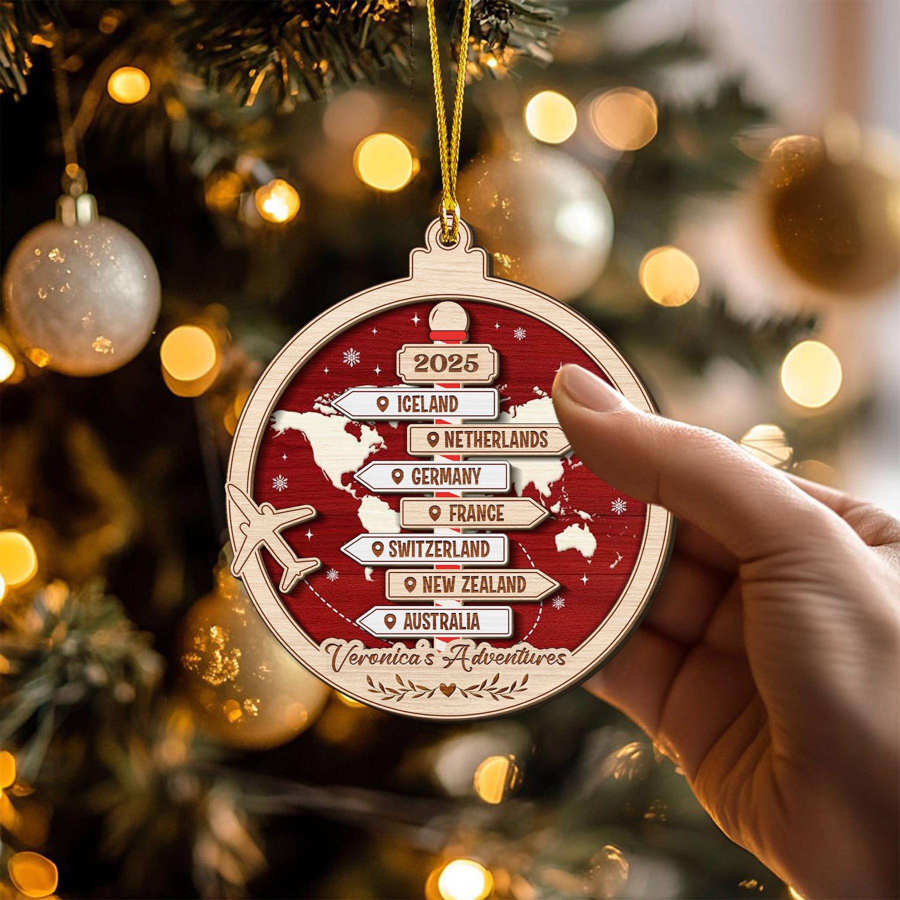 Personalized Travel Adventure Ornament, Custom Traveling Destination Ornament, Couple Traveling Destination, Travel Gift, Christmas Gift