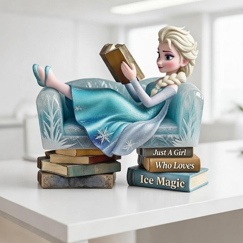 Elsa Frozen Reading Wooden Block Decor, Ice Princess Book Lover Shelf ...
