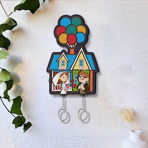 Personalized Couple Wedding Keychain Holder, Engraved Up house Couple Keychain, Customized Keychain, Husband and wife key, Anniversary Gift